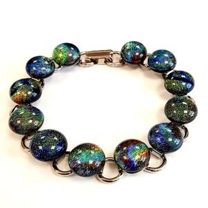 8" Galactic Dichroic Fused Glass Link Bracelet